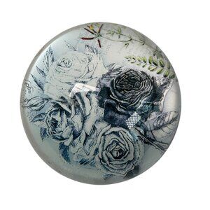 Black & White Roses Glass Paperweight Office Desk Goth Home Decor Vampire Witch